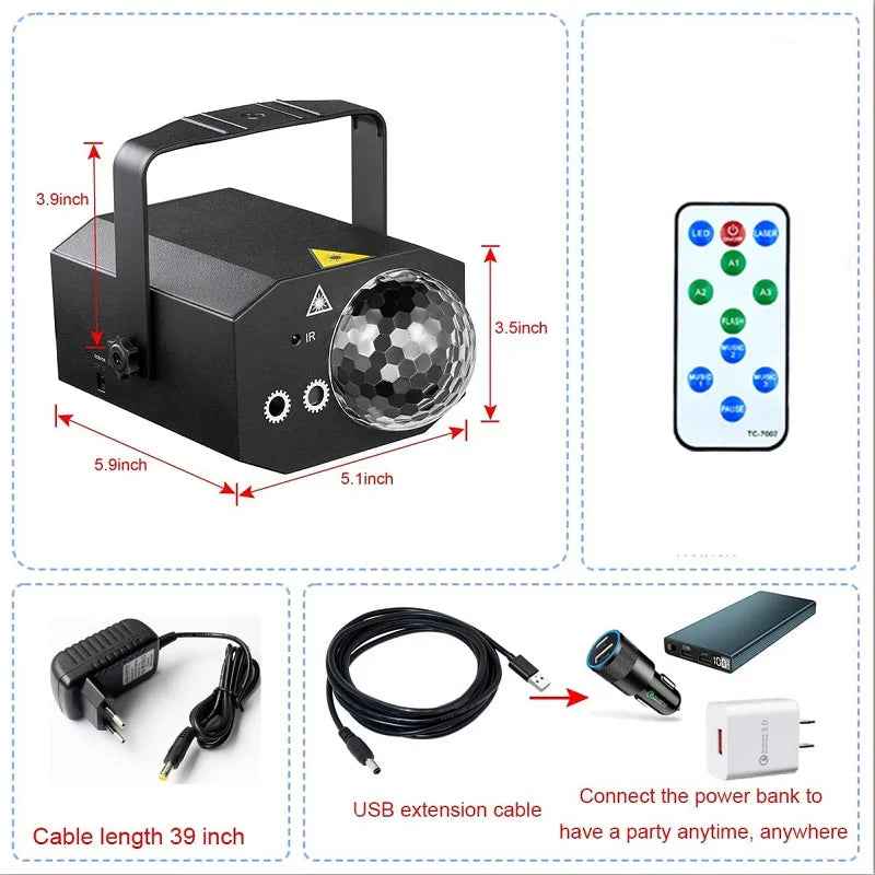 Party Lights Dj Disco Ball Light Pattern Projector Sound Activated Dance Birthday Bar Karaoke Christmas Wedding Decoration - THE JIMMY STORE
