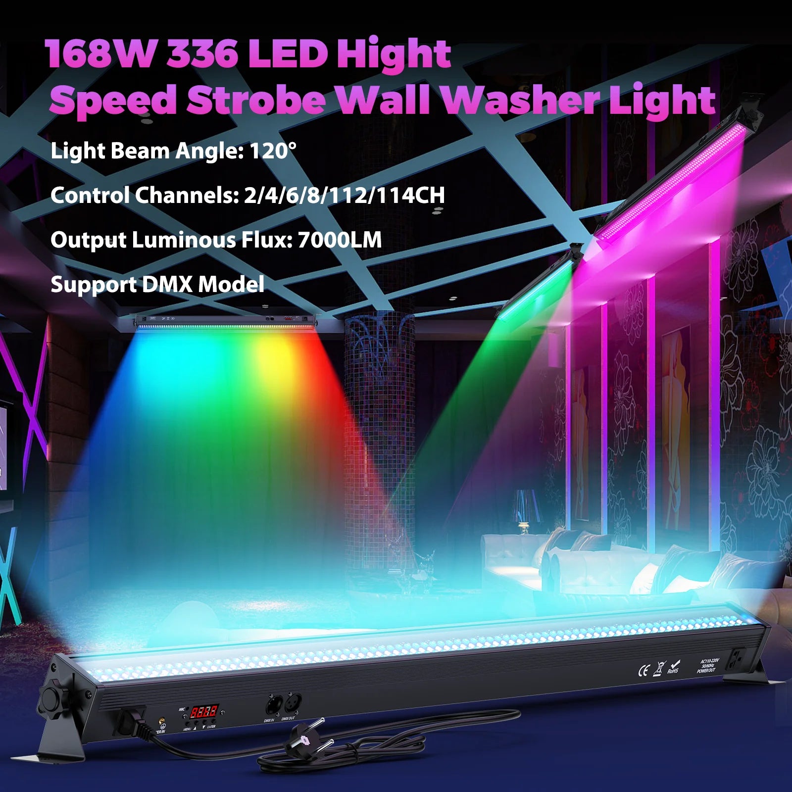 LeLeght 168W 336PCS 5050 SMD RGB 24PCS LEDs Wall Washer Light Stage Effect Lighting DMX512 Sound Mode for Pub Concert Party - THE JIMMY STORE