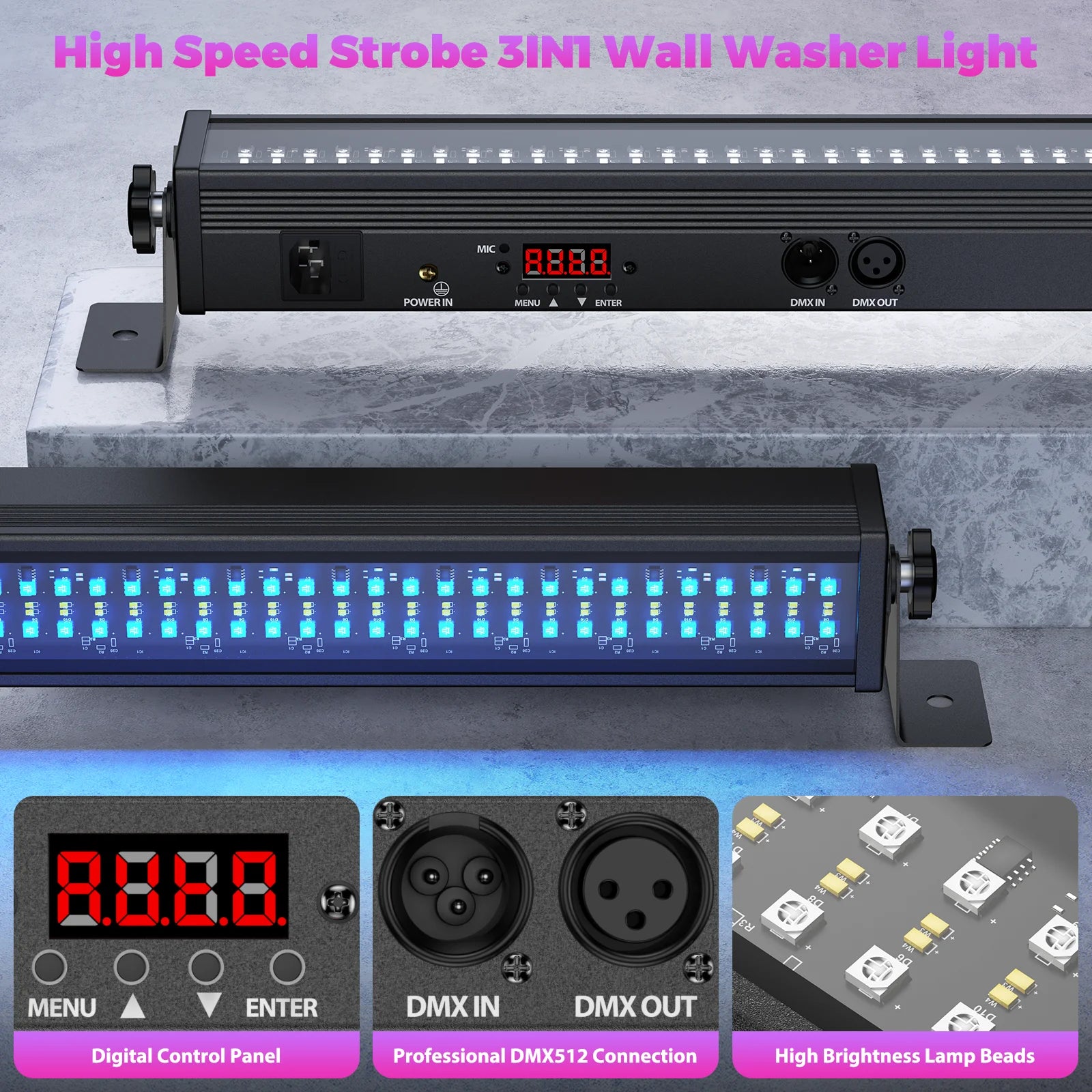 LeLeght 168W 336PCS 5050 SMD RGB 24PCS LEDs Wall Washer Light Stage Effect Lighting DMX512 Sound Mode for Pub Concert Party - THE JIMMY STORE