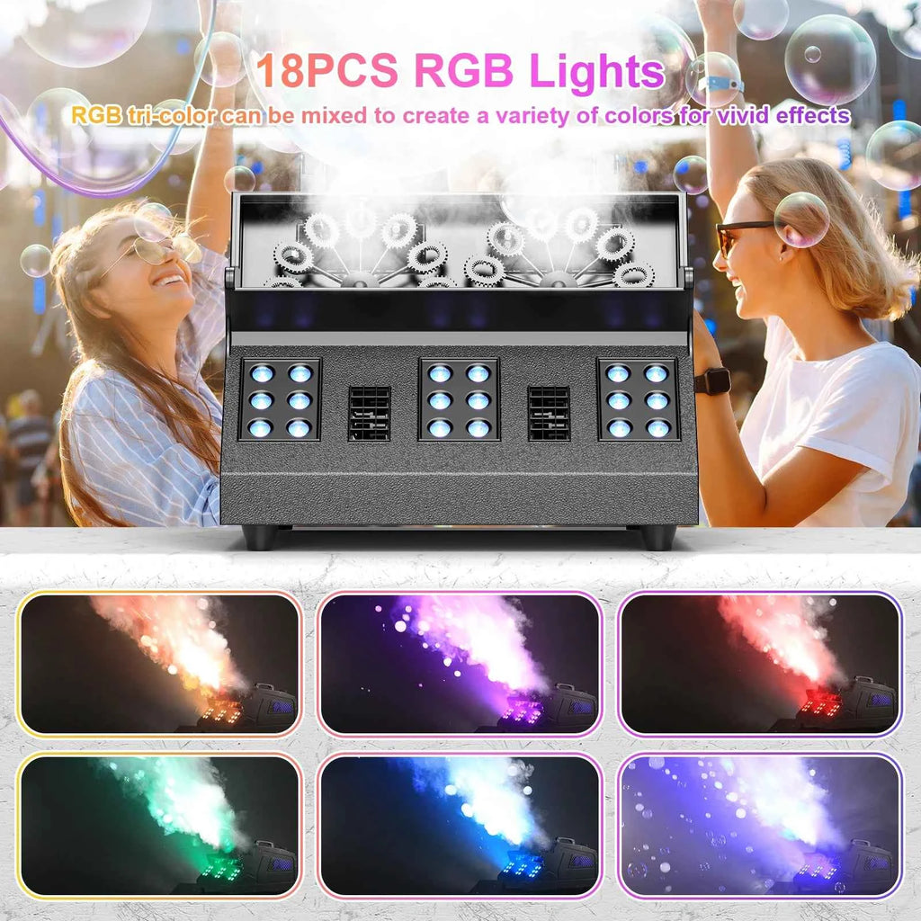 LeLeght 1500W Smoke Bubble Machine 3in1 RGB 18 LEDs Bubble Fog Machine DMX512 Remote Stage Effect Light For DJ Party Wedding - THE JIMMY STORE
