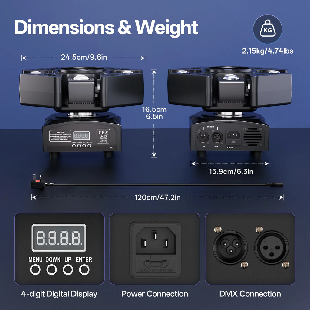 Gwong 150W 4-in-1 DJ Moving Head Light with RGBW Honeycomb Eye, 4-Arm Beam 5 Control Modes DMX512 for DJ Booths Parties KTV - THE JIMMY STORE