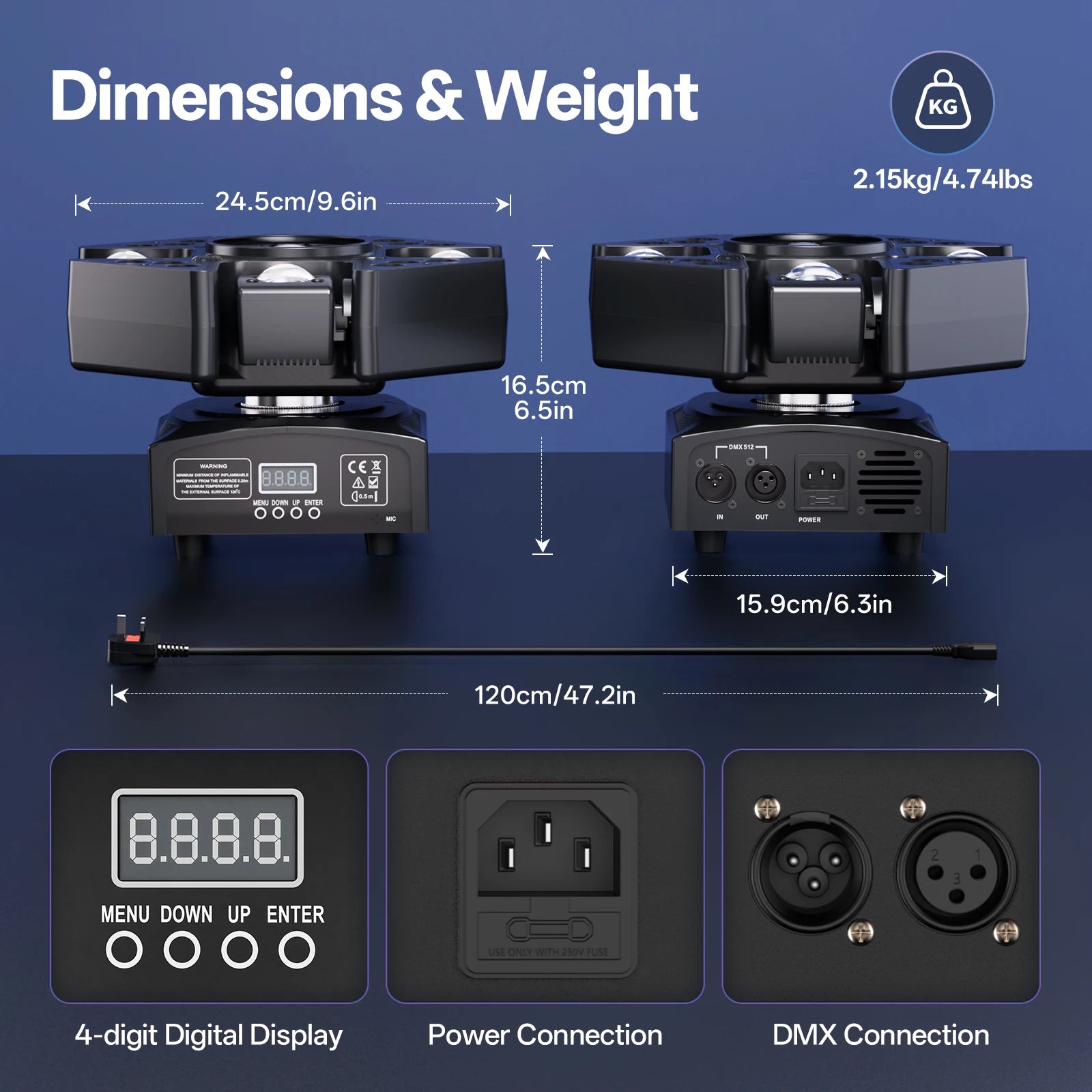 Gwong 150W 4-in-1 DJ Moving Head Light with RGBW Honeycomb Eye, 4-Arm Beam 5 Control Modes DMX512 for DJ Booths Parties KTV - THE JIMMY STORE