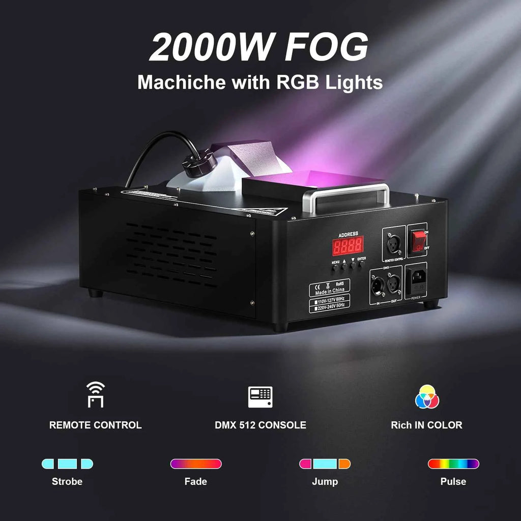 Gwong 2000W Fog Machine 3in1 RGB 24 LEDs Smoke Machine DMX512 Remote Stage Lighting Spray Fogger for DJ Disco Party Halloween Wedding - THE JIMMY STORE
