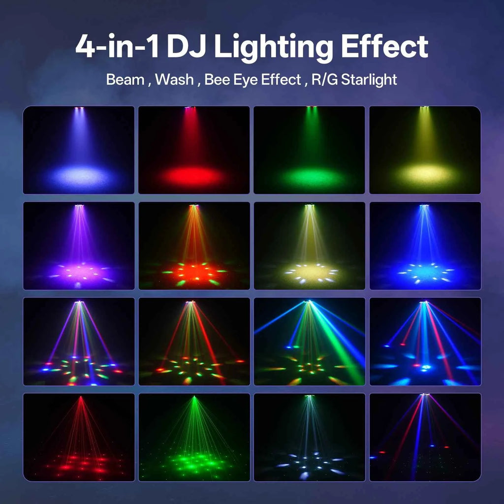 Gwong 150W 4-in-1 DJ Moving Head Light with RGBW Honeycomb Eye, 4-Arm Beam 5 Control Modes DMX512 for DJ Booths Parties KTV - THE JIMMY STORE