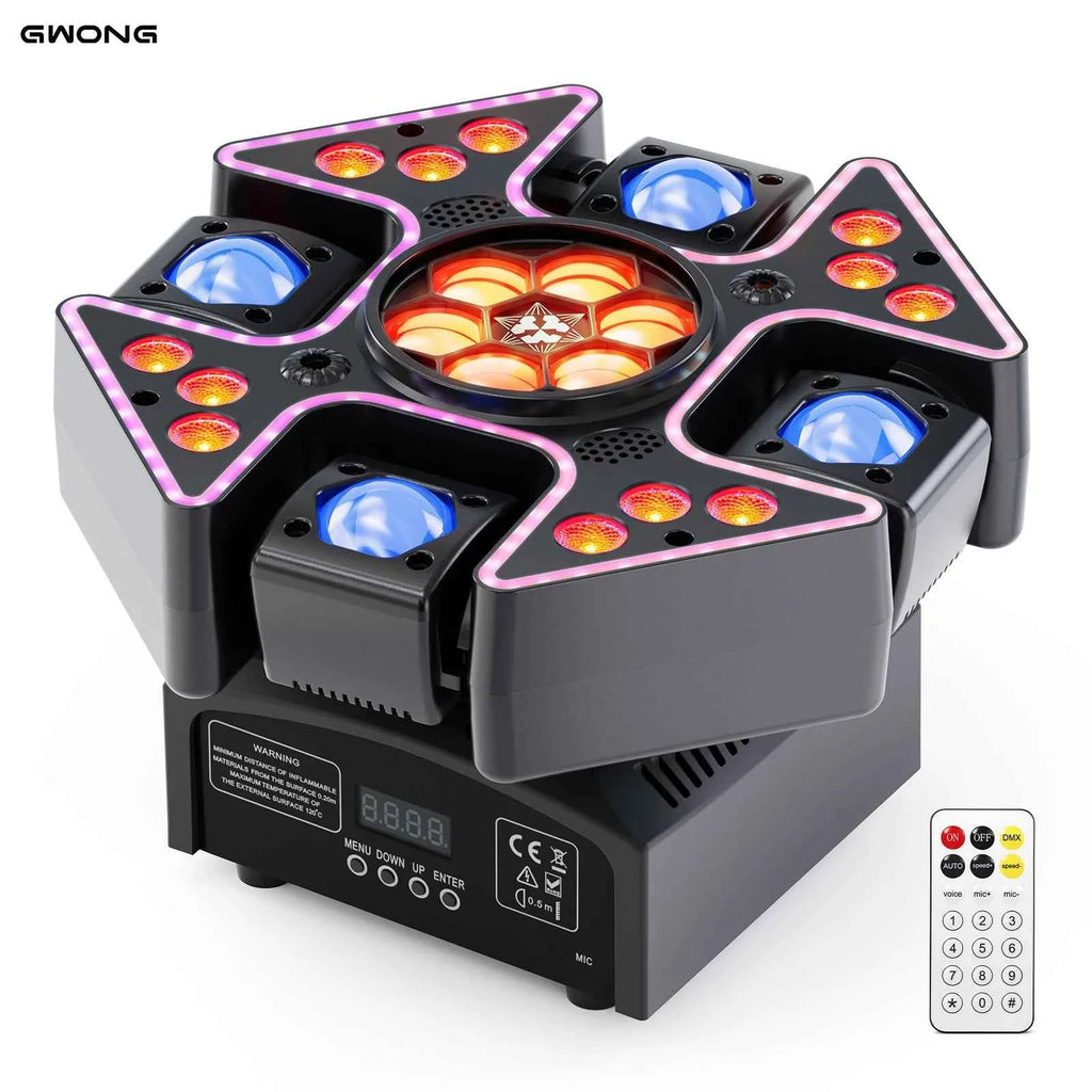 Gwong 150W 4-in-1 DJ Moving Head Light with RGBW Honeycomb Eye, 4-Arm Beam 5 Control Modes DMX512 for DJ Booths Parties KTV - THE JIMMY STORE