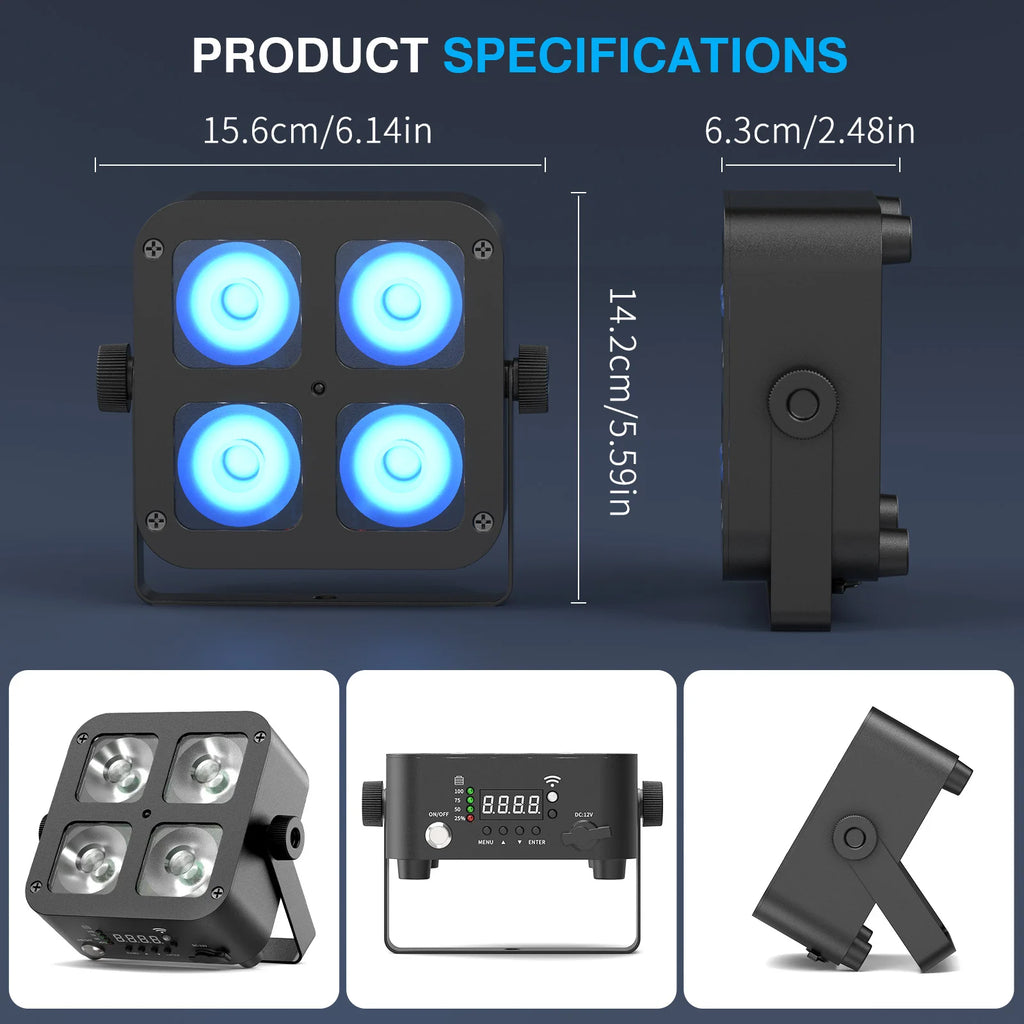 Leleght Mini Battery Powered Rechargeable Par Light 4X6W RGBWA UV Stage Light DMX512 LED Uplight For Festival Party Wedding - THE JIMMY STORE