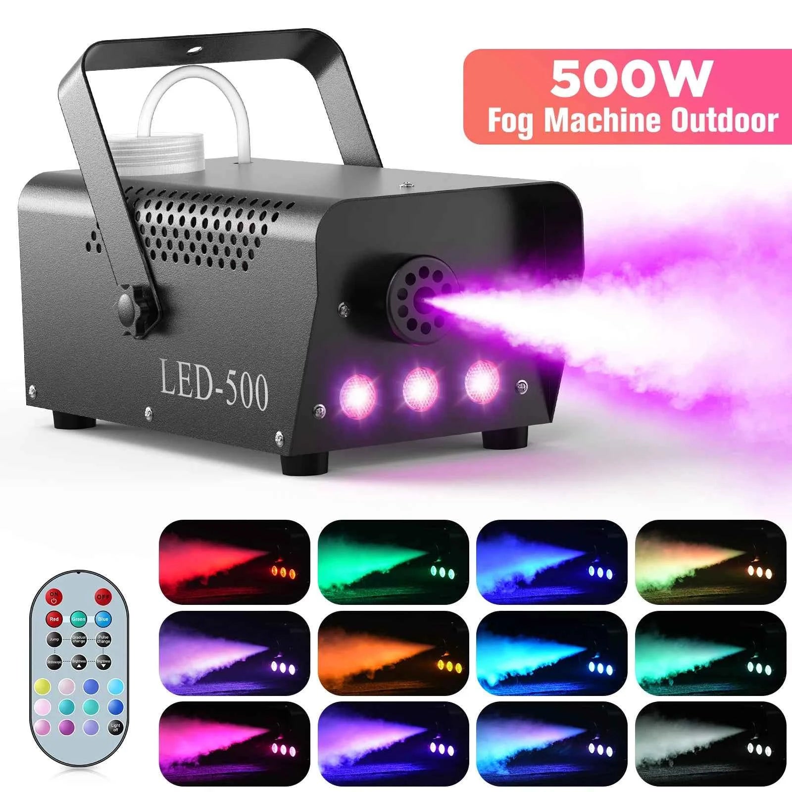 LeLeght 500W RGB LED Colorful Smoke Machine LED Remote Fogger Ejector for Disco DJ Show Wedding Stage Light Effects Fog Machine - THE JIMMY STORE