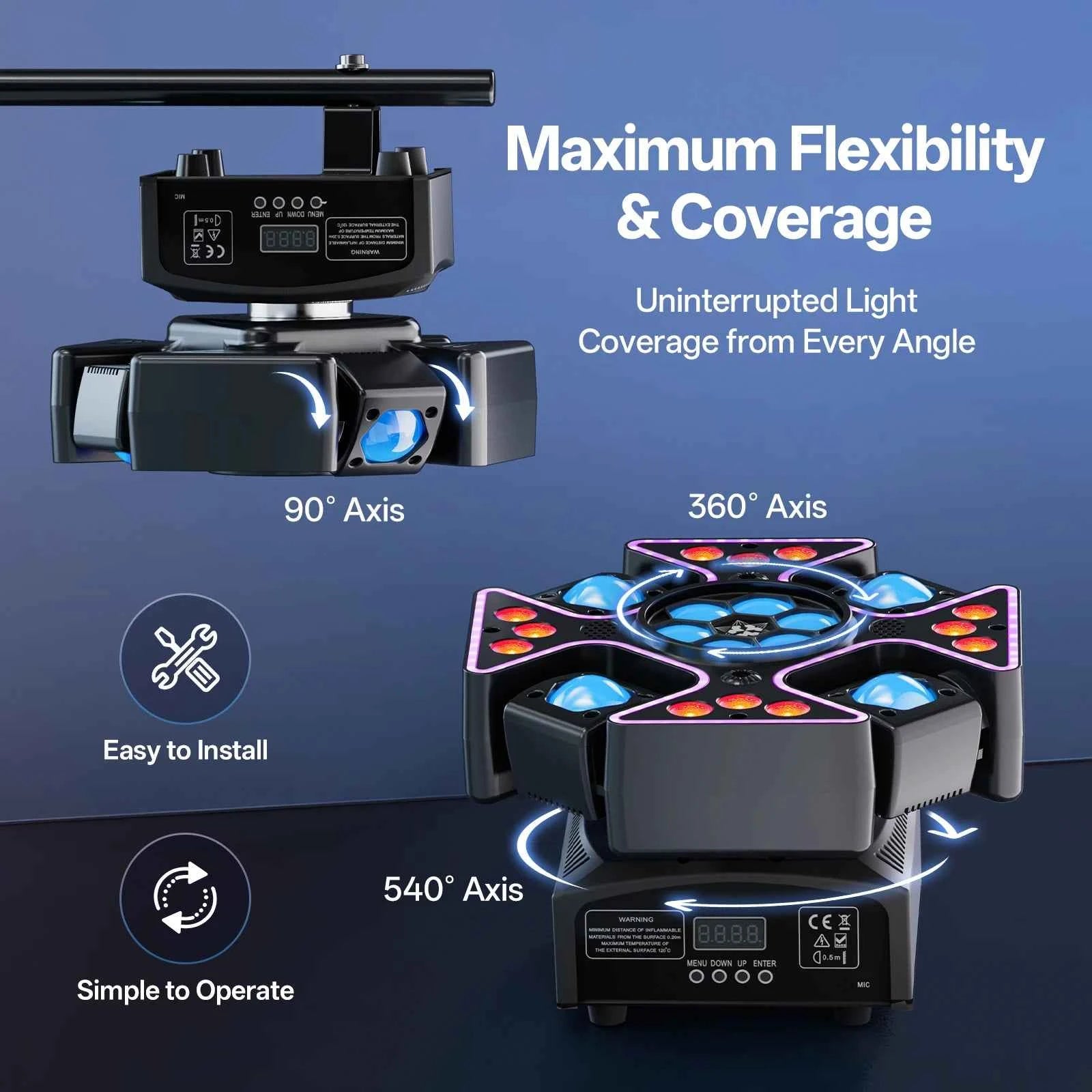 Gwong 150W 4-in-1 DJ Moving Head Light with RGBW Honeycomb Eye, 4-Arm Beam 5 Control Modes DMX512 for DJ Booths Parties KTV - THE JIMMY STORE