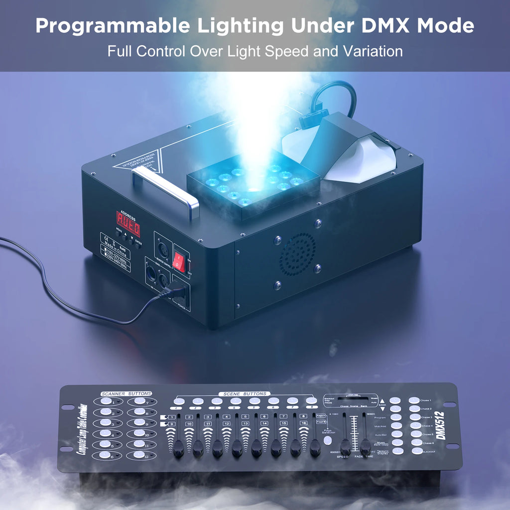 Gwong 2000W Fog Machine 3in1 RGB 24 LEDs Smoke Machine DMX512 Remote Stage Lighting Spray Fogger for DJ Disco Party Halloween Wedding - THE JIMMY STORE