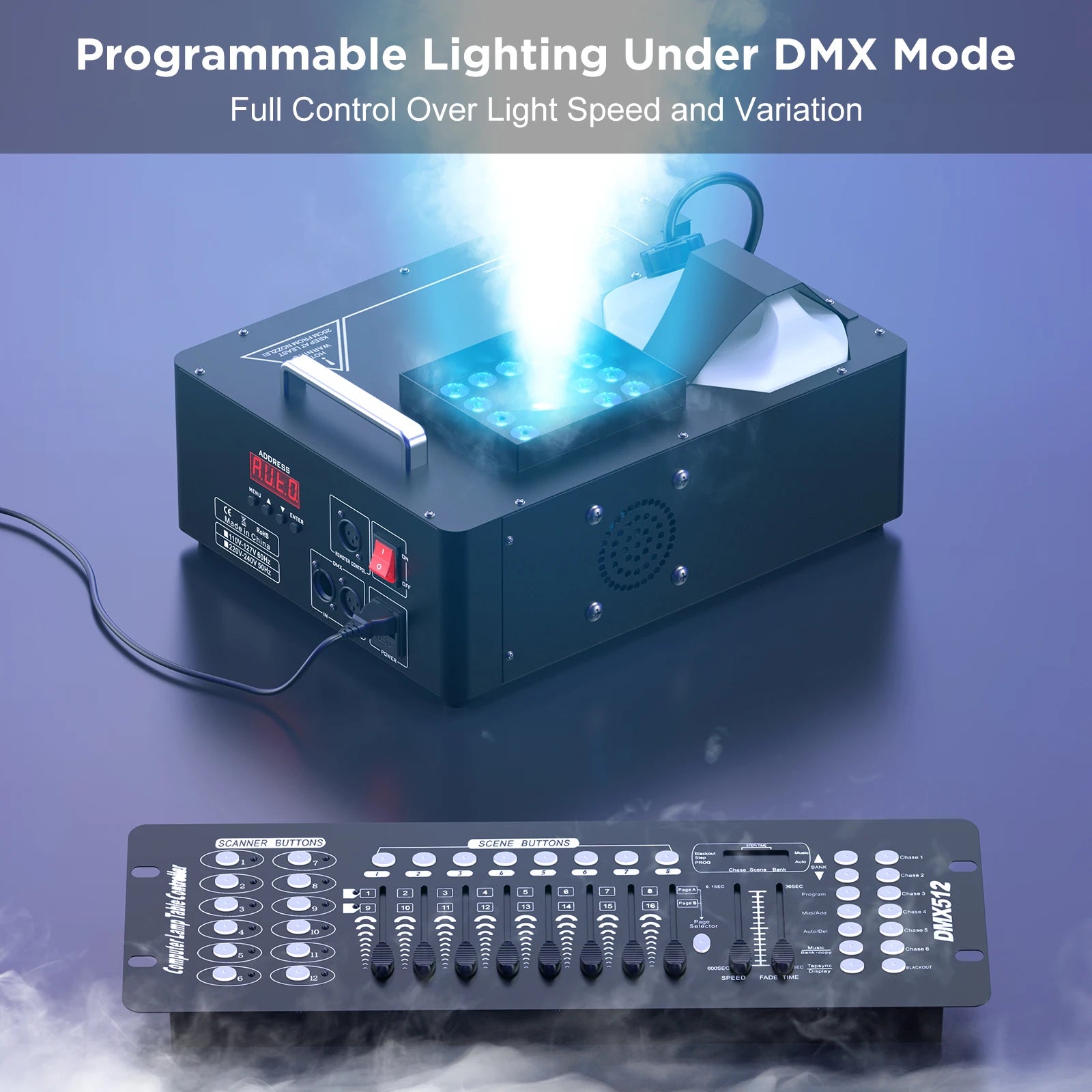 Gwong 2000W Fog Machine 3in1 RGB 24 LEDs Smoke Machine DMX512 Remote Stage Lighting Spray Fogger for DJ Disco Party Halloween Wedding - THE JIMMY STORE