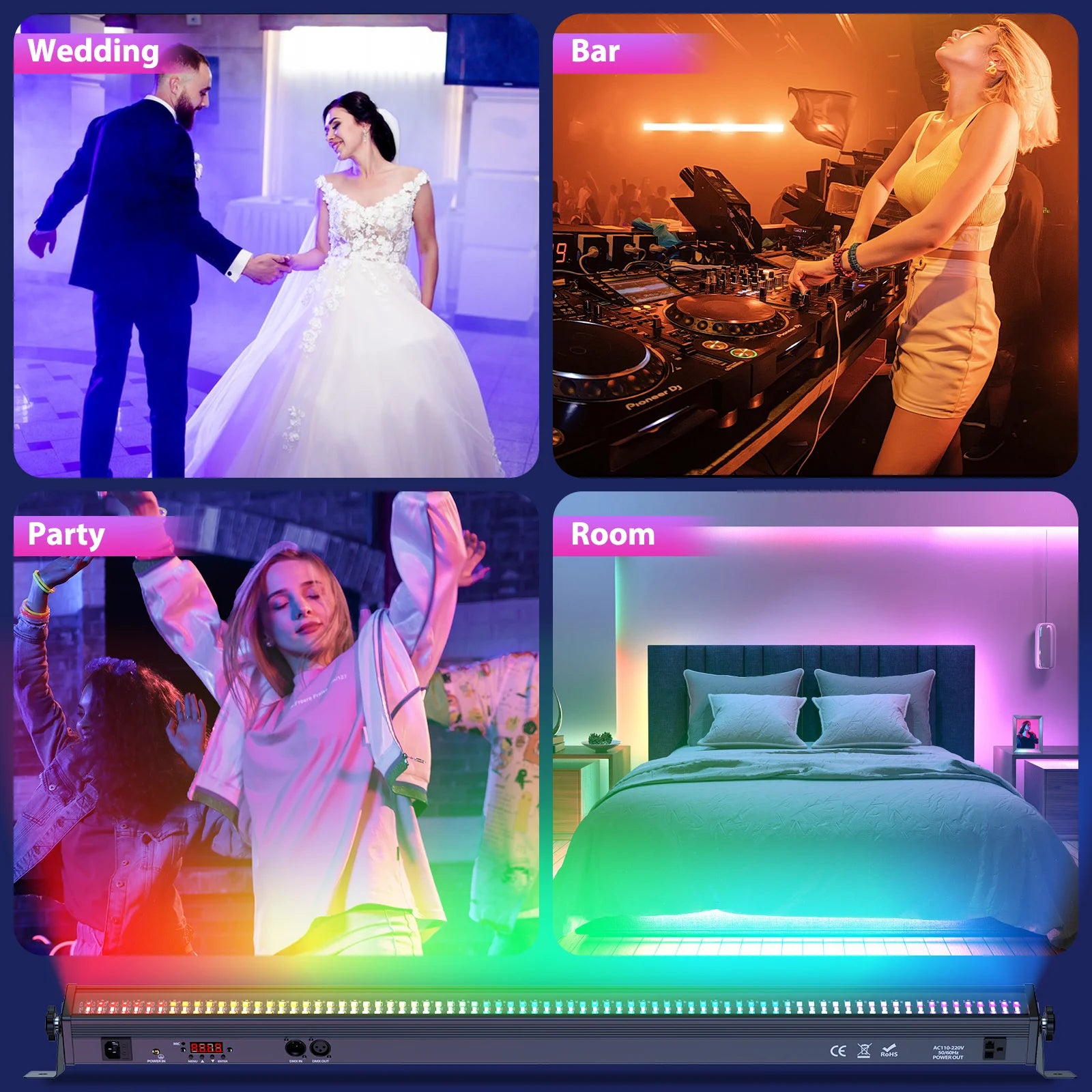 LeLeght 168W 336PCS 5050 SMD RGB 24PCS LEDs Wall Washer Light Stage Effect Lighting DMX512 Sound Mode for Pub Concert Party - THE JIMMY STORE