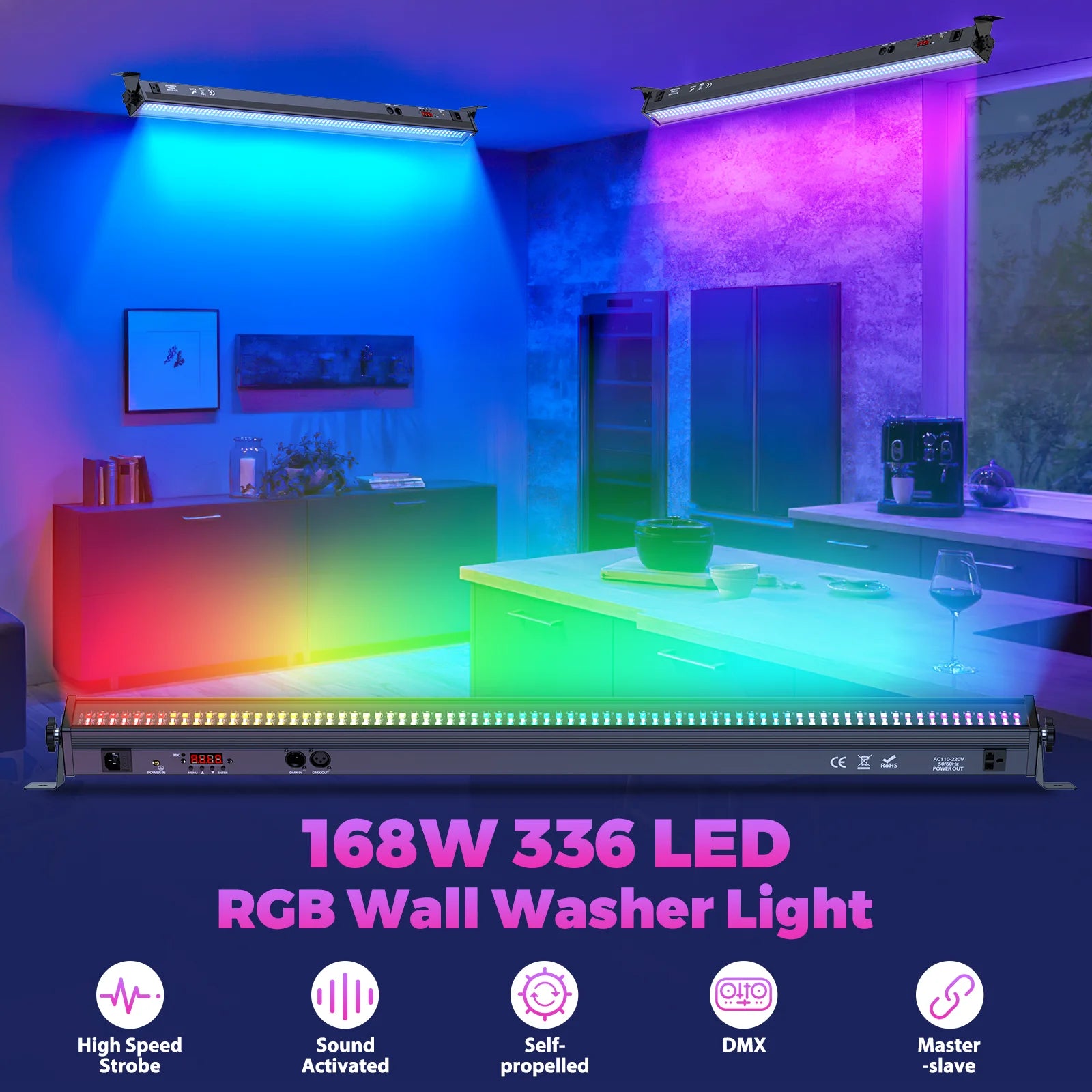LeLeght 168W 336PCS 5050 SMD RGB 24PCS LEDs Wall Washer Light Stage Effect Lighting DMX512 Sound Mode for Pub Concert Party - THE JIMMY STORE