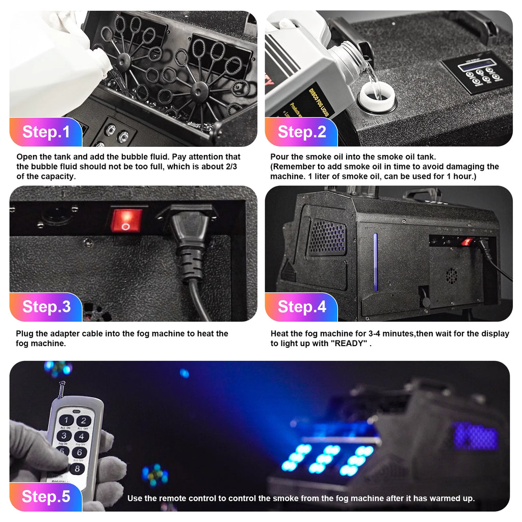 LeLeght 1500W Smoke Bubble Machine 3in1 RGB 18 LEDs Bubble Fog Machine DMX512 Remote Stage Effect Light For DJ Party Wedding - THE JIMMY STORE