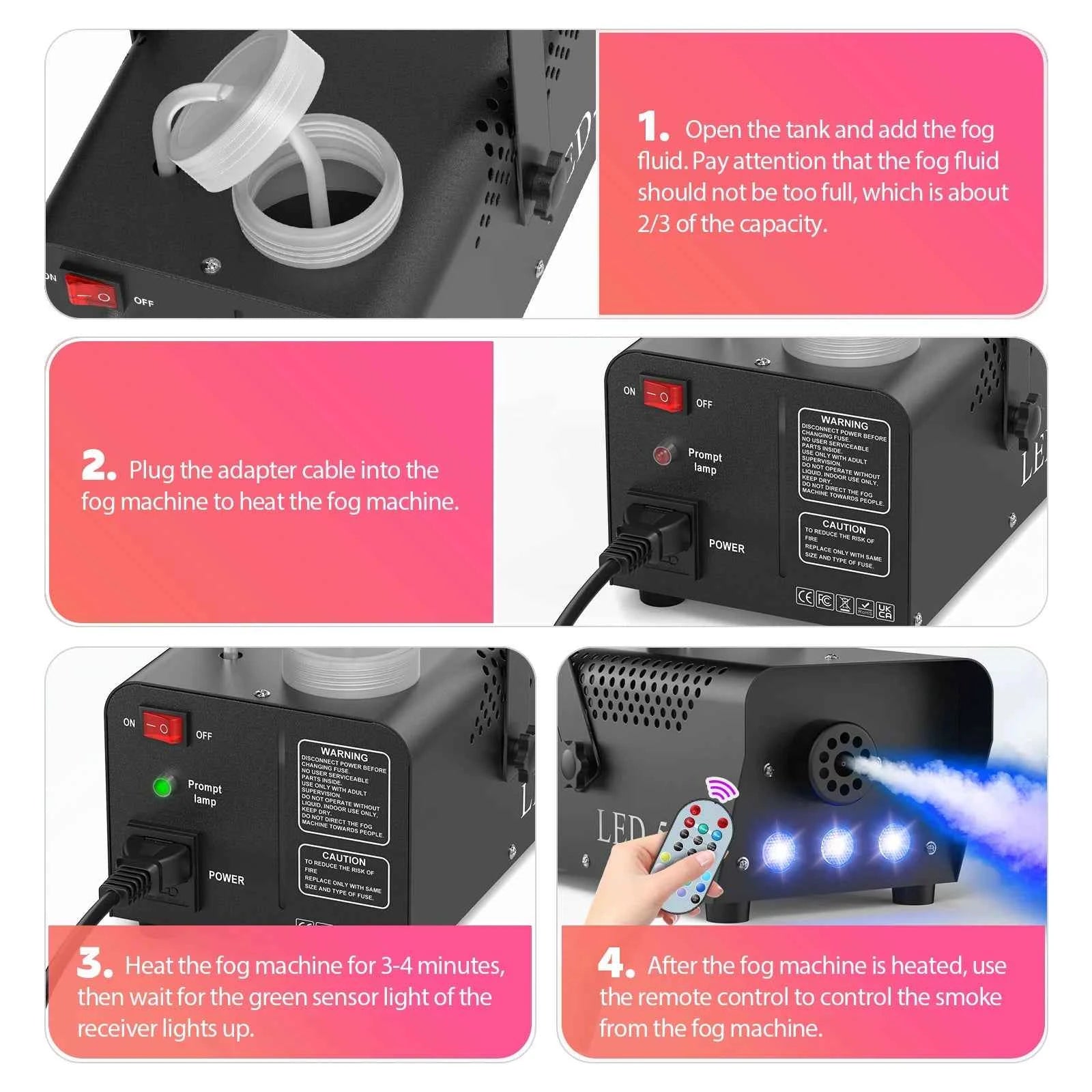 LeLeght 500W RGB LED Colorful Smoke Machine LED Remote Fogger Ejector for Disco DJ Show Wedding Stage Light Effects Fog Machine - THE JIMMY STORE