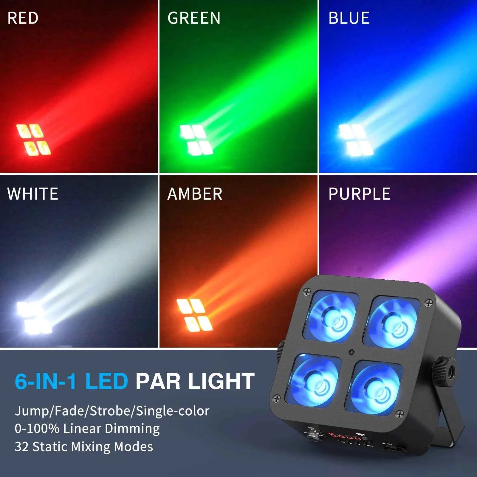 Leleght Mini Battery Powered Rechargeable Par Light 4X6W RGBWA UV Stage Light DMX512 LED Uplight For Festival Party Wedding - THE JIMMY STORE