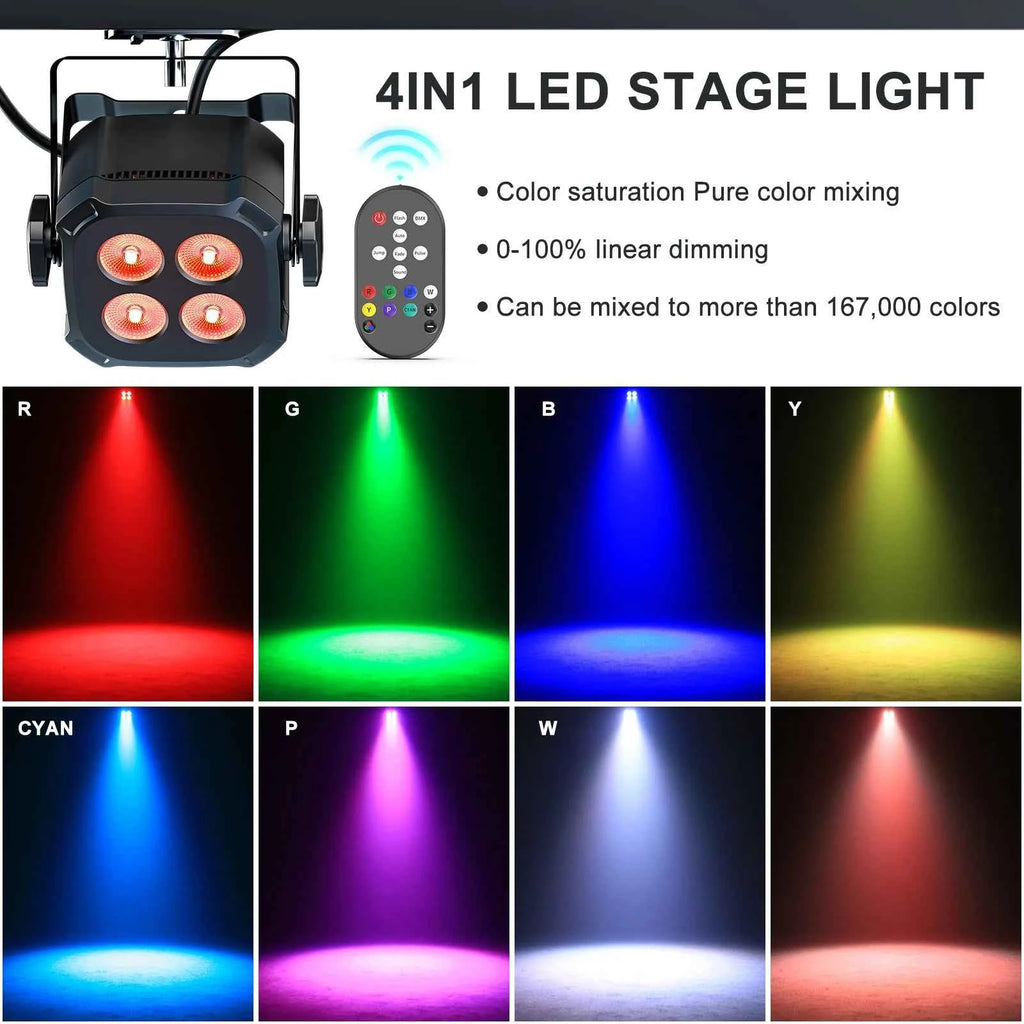 LeLeght 4Pcs 4x15W RGBW 4 IN 1 LED Par Lights DMX512 Remote Control Stage Light Sound Activated Effect Light for DJ Party Disco - THE JIMMY STORE
