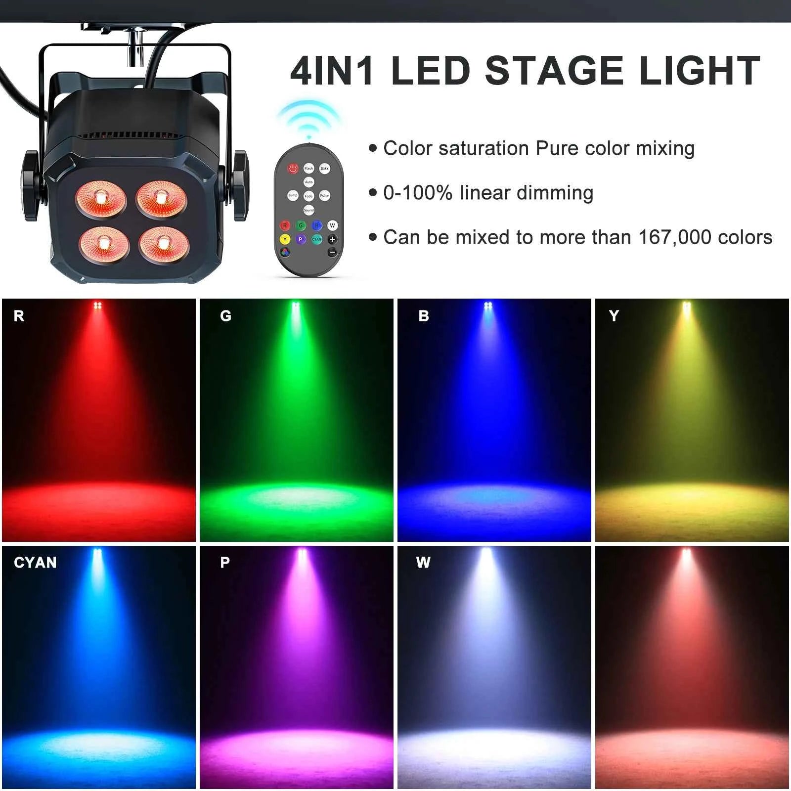 LeLeght 4Pcs 4x15W RGBW 4 IN 1 LED Par Lights DMX512 Remote Control Stage Light Sound Activated Effect Light for DJ Party Disco - THE JIMMY STORE