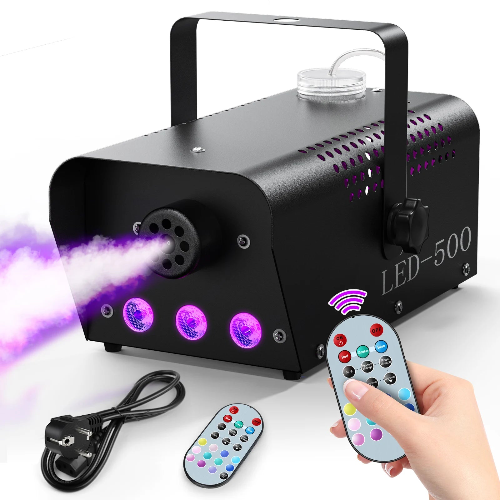 LeLeght 500W RGB LED Colorful Smoke Machine LED Remote Fogger Ejector for Disco DJ Show Wedding Stage Light Effects Fog Machine - THE JIMMY STORE