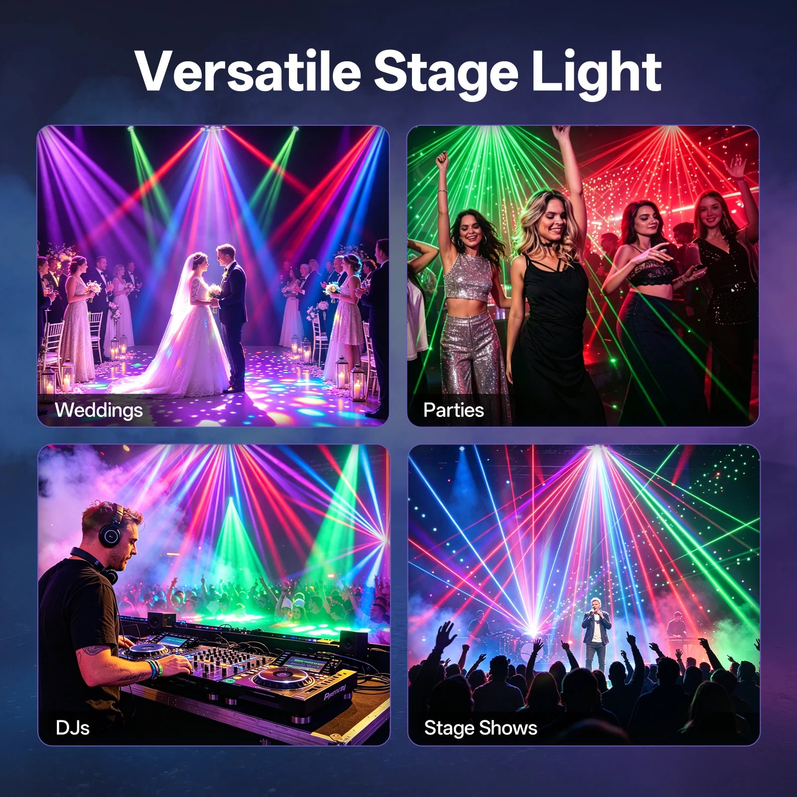 Gwong 150W 4-in-1 DJ Moving Head Light with RGBW Honeycomb Eye, 4-Arm Beam 5 Control Modes DMX512 for DJ Booths Parties KTV - THE JIMMY STORE