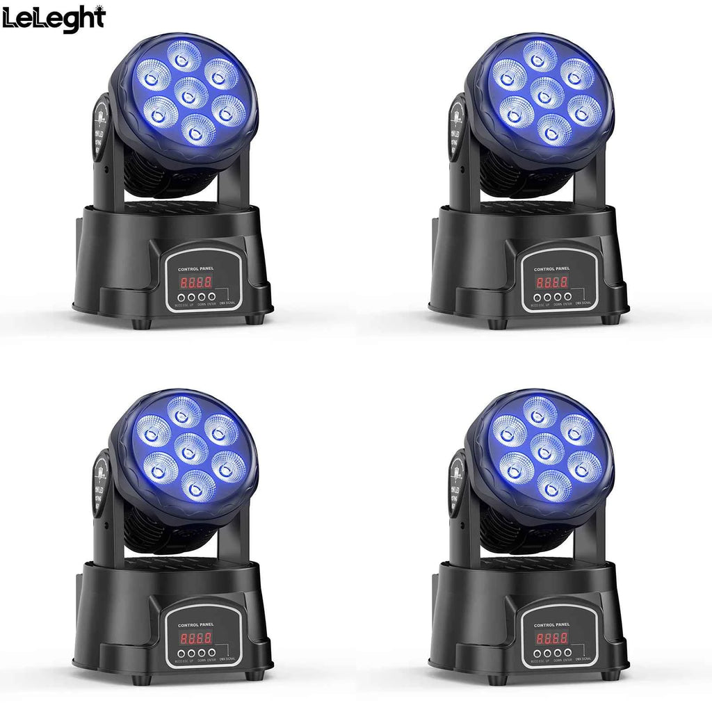 LeLeght 4Pcs 7x15W LED Moving Head Light 4 IN 1 RGBW DMX512 Professional Stage Effect Wash Light for DJ Party Music Dance Club - THE JIMMY STORE