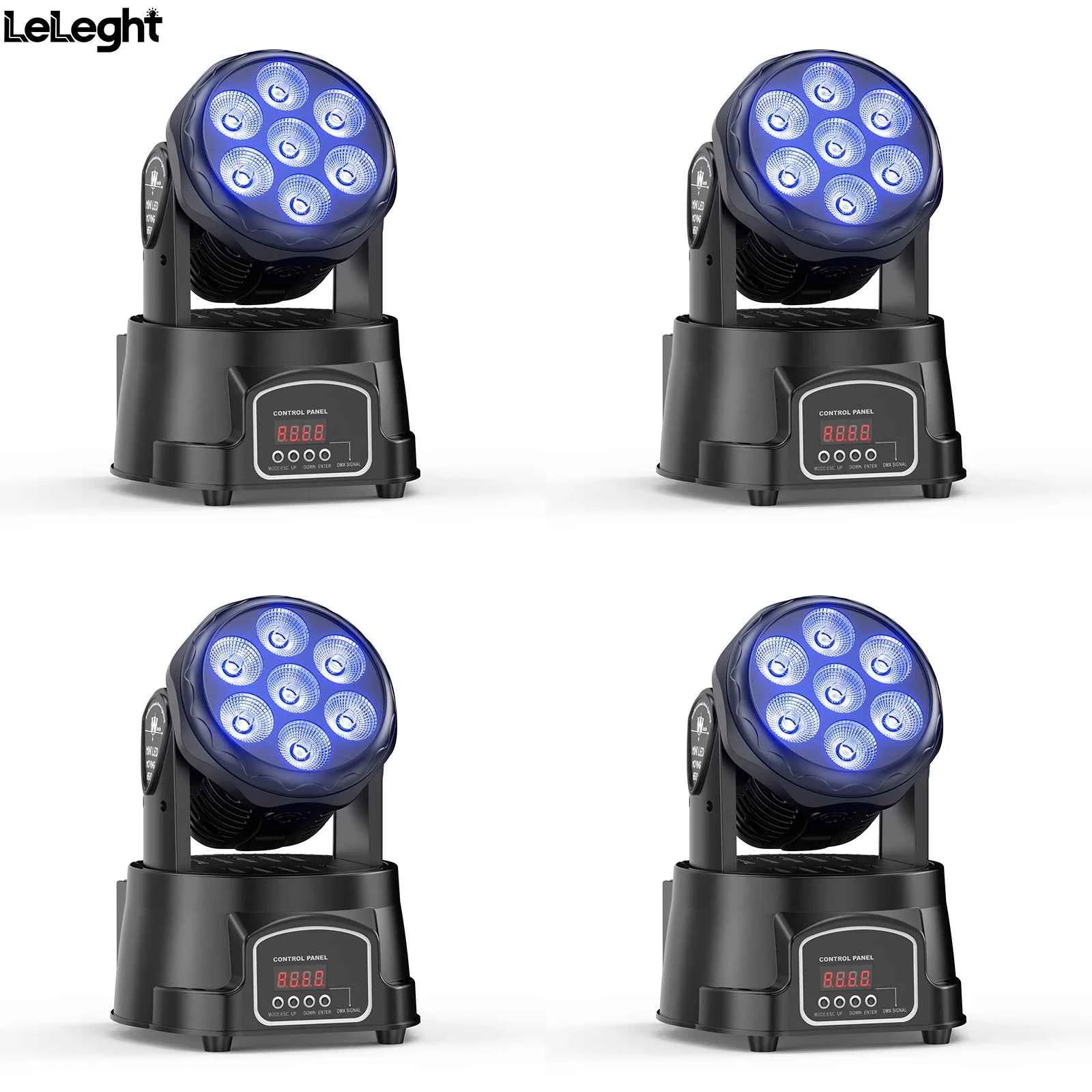 LeLeght 4Pcs 7x15W LED Moving Head Light 4 IN 1 RGBW DMX512 Professional Stage Effect Wash Light for DJ Party Music Dance Club - THE JIMMY STORE