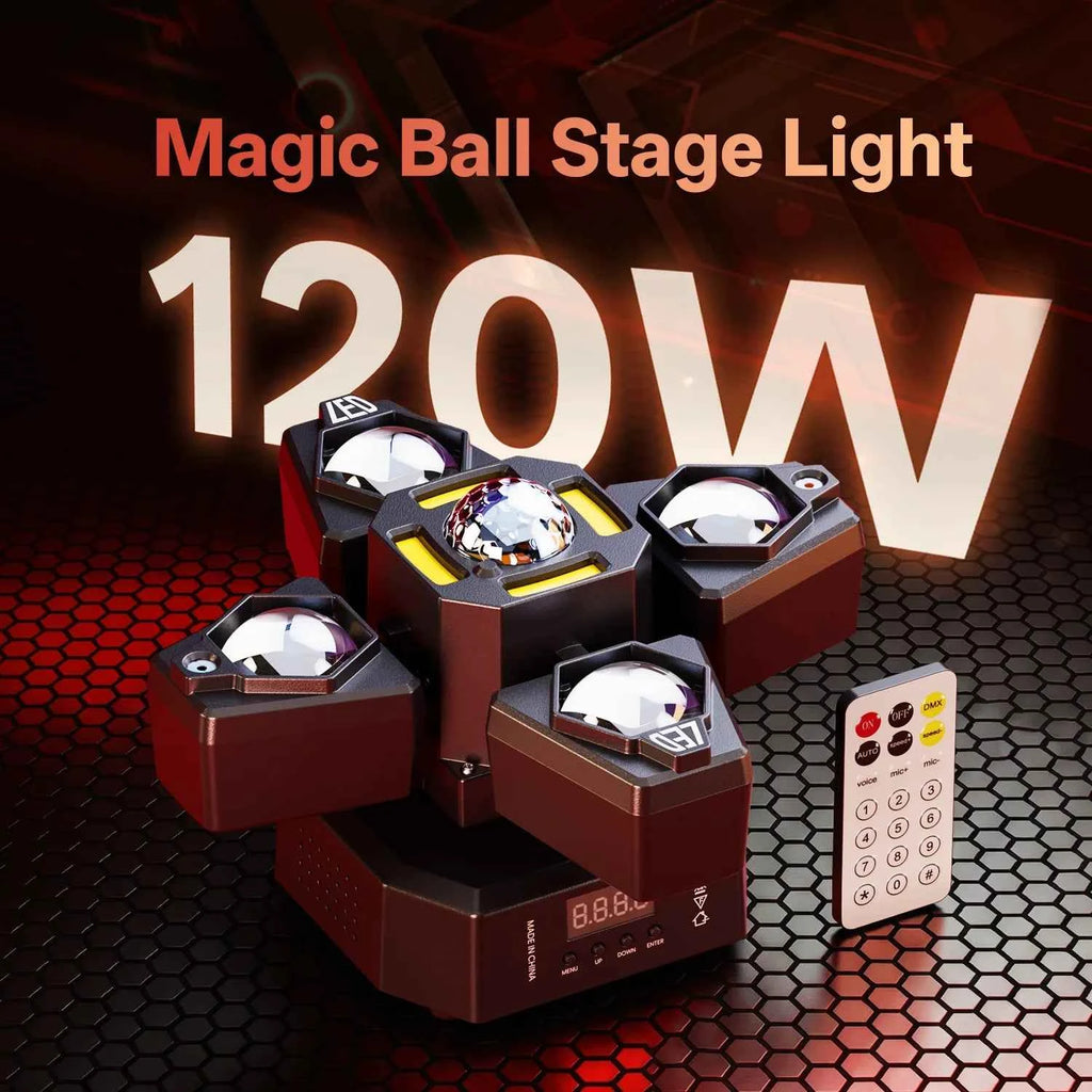 Leleght 120W RGBW 4-Arm Beam Magic Ball Stage Light - Remote, Sound-Activated DMX512 20CH For DJ Club Party Halloween Christmas - THE JIMMY STORE