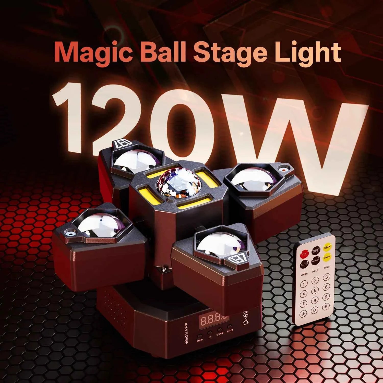 Leleght 120W RGBW 4-Arm Beam Magic Ball Stage Light - Remote, Sound-Activated DMX512 20CH For DJ Club Party Halloween Christmas - THE JIMMY STORE