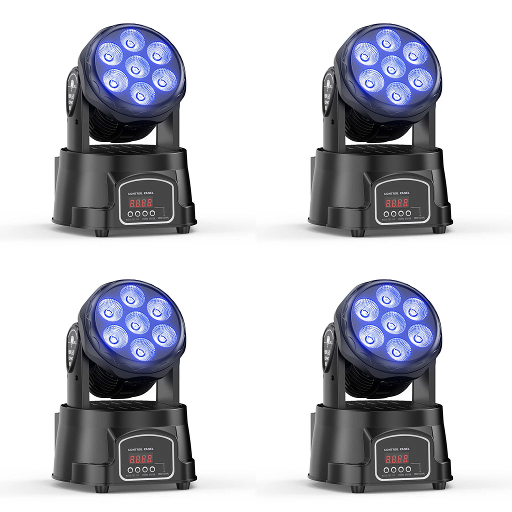 LeLeght 4Pcs 7x15W LED Moving Head Light 4 IN 1 RGBW DMX512 Professional Stage Effect Wash Light for DJ Party Music Dance Club - THE JIMMY STORE