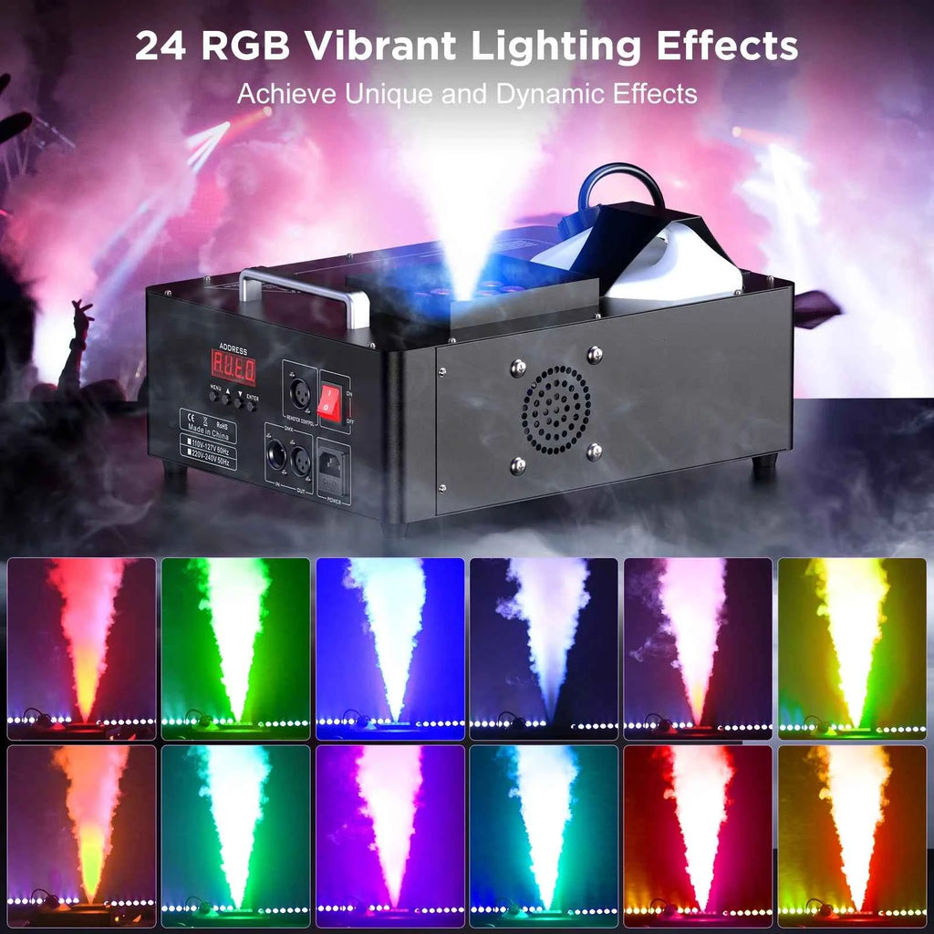 Gwong 2000W Fog Machine 3in1 RGB 24 LEDs Smoke Machine DMX512 Remote Stage Lighting Spray Fogger for DJ Disco Party Halloween Wedding - THE JIMMY STORE