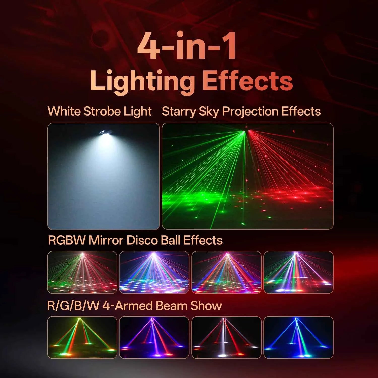 Leleght 120W RGBW 4-Arm Beam Magic Ball Stage Light - Remote, Sound-Activated DMX512 20CH For DJ Club Party Halloween Christmas - THE JIMMY STORE