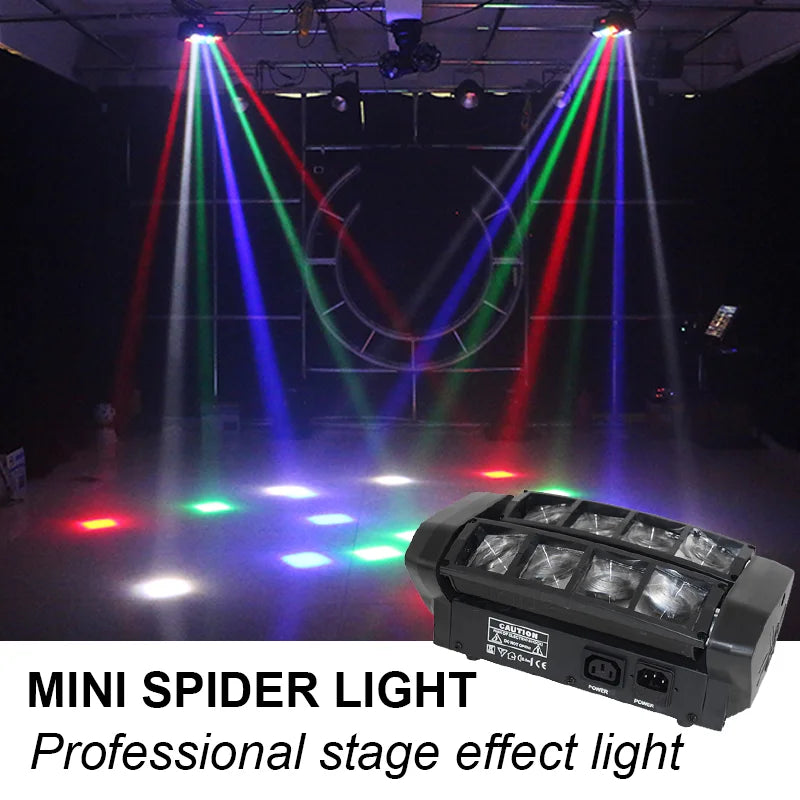 Spider Moving Head Light 8x10W LEDs Beam DJ Lights RGBW Sound Activated and DMX-512 Control for Party Pub Festival Disco Show We - THE JIMMY STORE