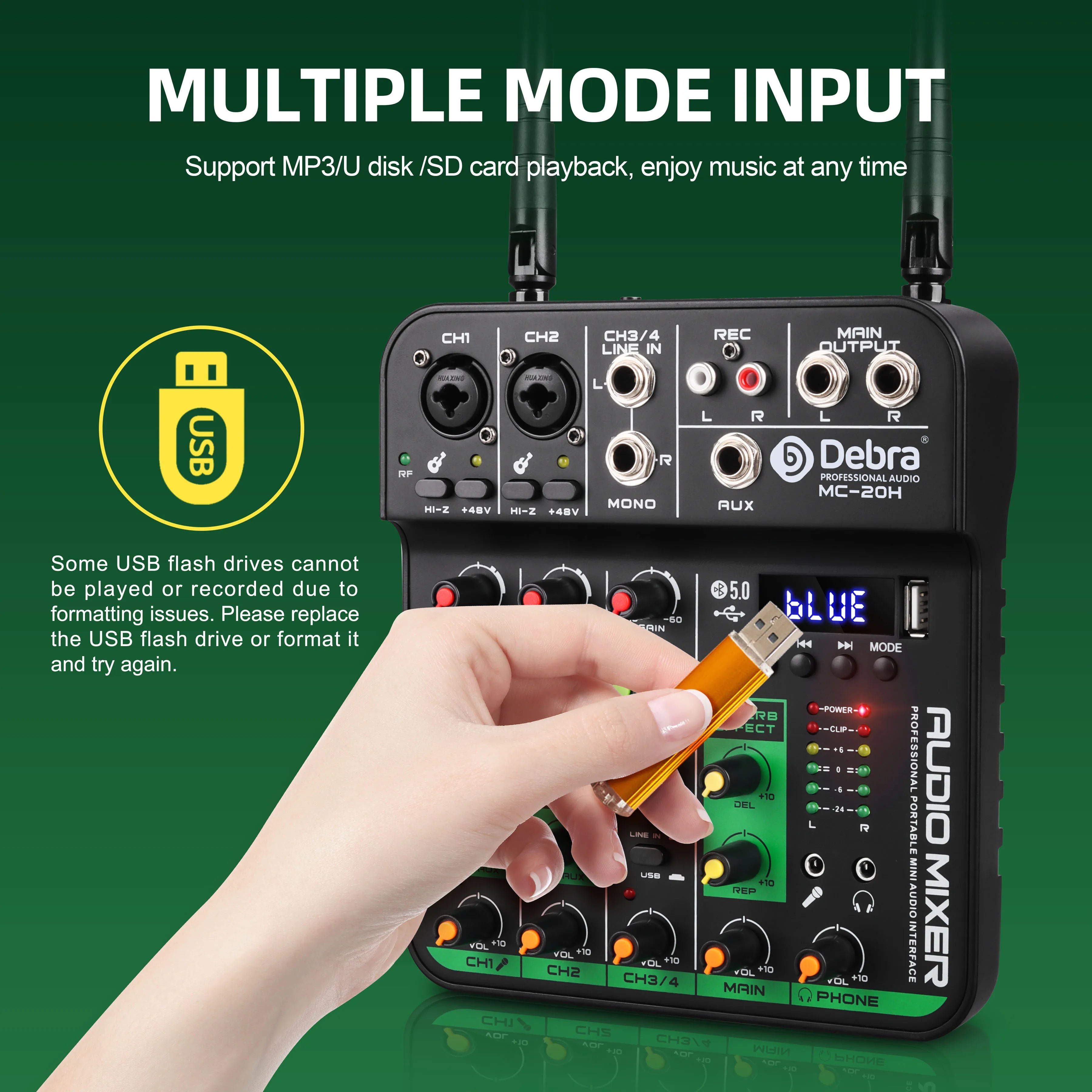 Debra DJ Console UHF Audio Mixer with SoundCard Wireless Mic 5V Bluetooth 5.0 for Karaoke, Live Performance - THE JIMMY STORE