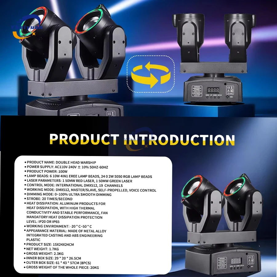Transform Your Events with the Double Head Moving Beam Light – DMX512 Controlled Stage Magic - THE JIMMY STORE