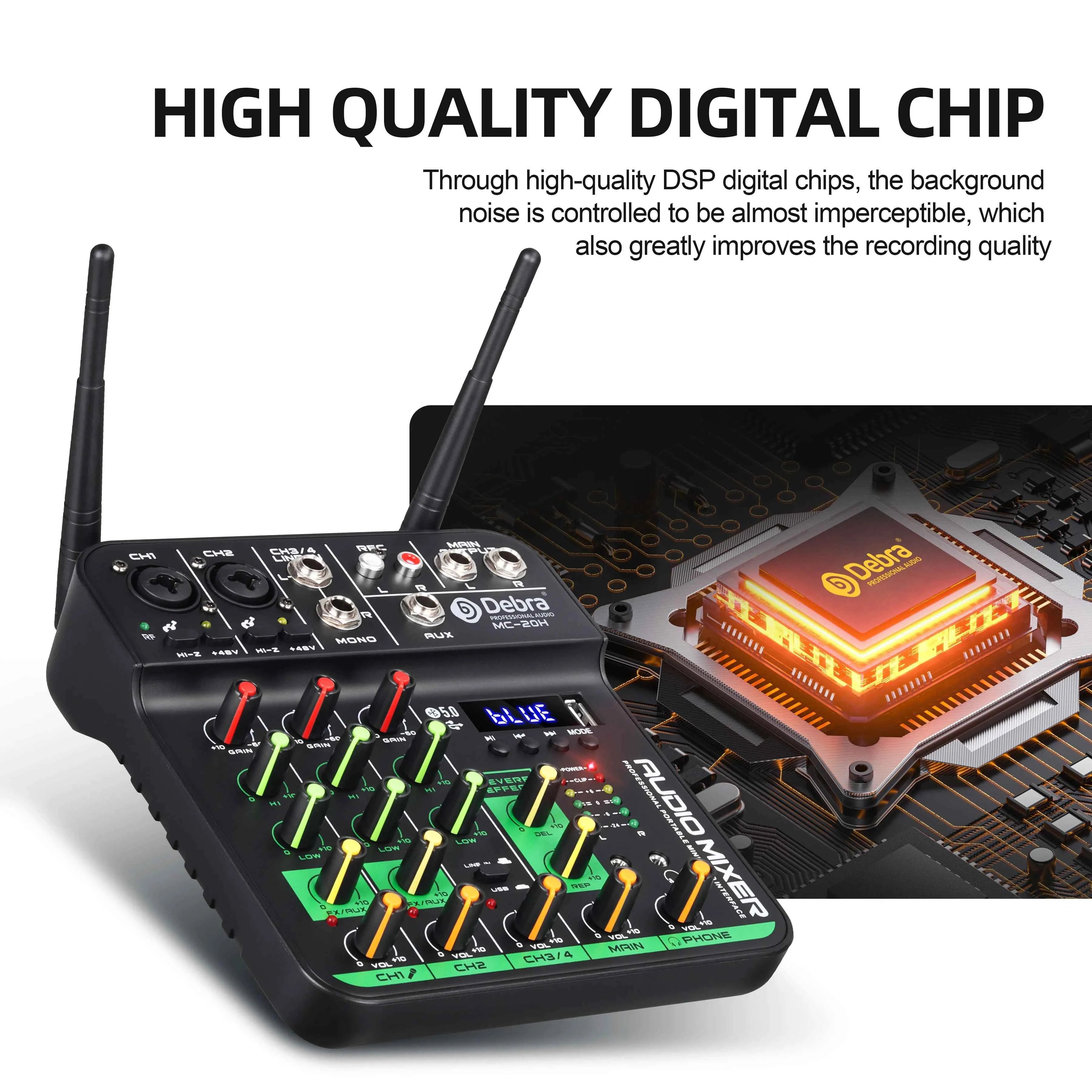 Debra DJ Console UHF Audio Mixer with SoundCard Wireless Mic 5V Bluetooth 5.0 for Karaoke, Live Performance - THE JIMMY STORE