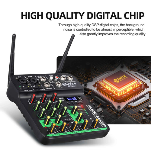 Debra DJ Console UHF Audio Mixer with SoundCard Wireless Mic 5V Bluetooth 5.0 for Karaoke, Live Performance - THE JIMMY STORE