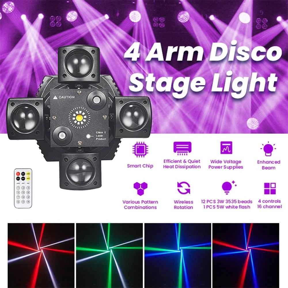 4-Arm Party Lights 48W Mini Moving Head DJ Disco Lights Cabezas LED DMX512 Beam Strobe Effect RGBW Stage Light - THE JIMMY STORE