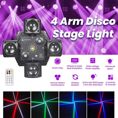 4-Arm Party Lights 48W Mini Moving Head DJ Disco Lights Cabezas LED DMX512 Beam Strobe Effect RGBW Stage Light - THE JIMMY STORE