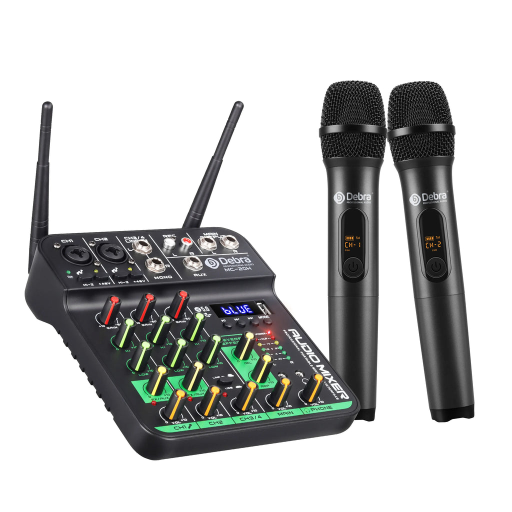 Debra DJ Console UHF Audio Mixer with SoundCard Wireless Mic 5V Bluetooth 5.0 for Karaoke, Live Performance - THE JIMMY STORE