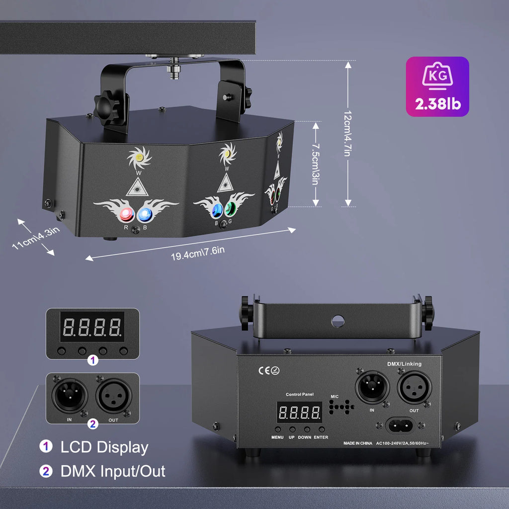 U'King 9 Eyes Projector Effect Stage Light Remote Control 7CH DMX512 RGB Party Light Effect for DJ Disco Wedding Nightclub Light - THE JIMMY STORE