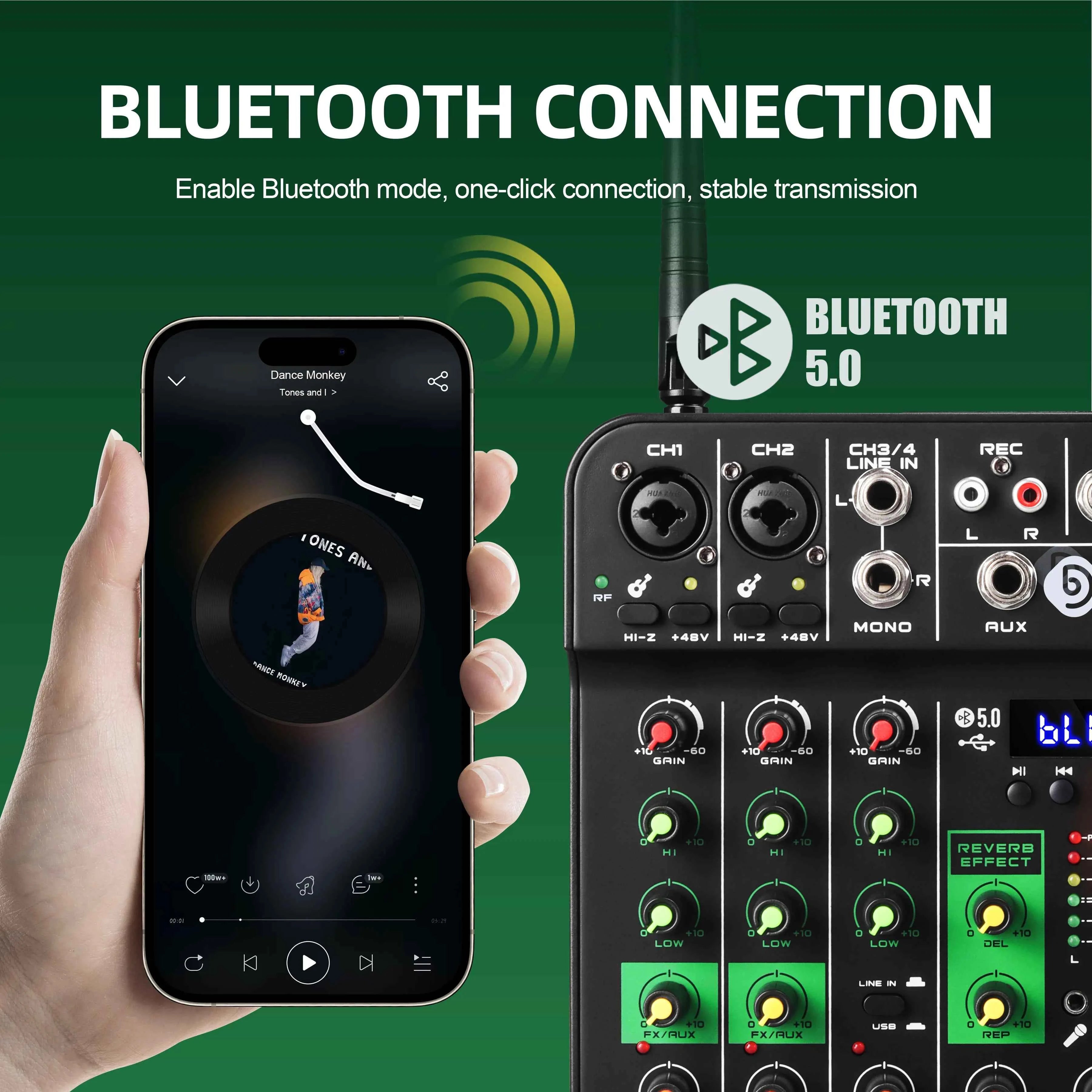 Debra DJ Console UHF Audio Mixer with SoundCard Wireless Mic 5V Bluetooth 5.0 for Karaoke, Live Performance - THE JIMMY STORE