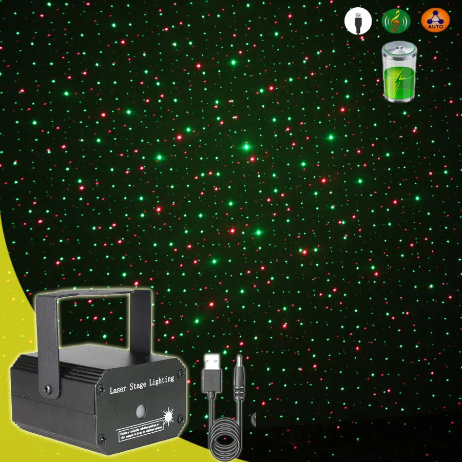 Rechargeable Mini R&G Firefly Laser Disco Light Full Stars Projector DJ Dance Bar Party Xmas Stage Effect Decoration Lamp YB - THE JIMMY STORE